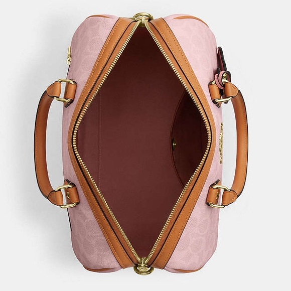 Coach Powder Pink Rowan Large Satchel Bag In Signature With Charms NWT - Picture 6 of 9